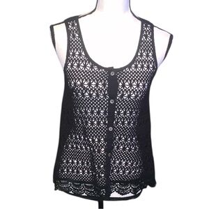 Foreign Exchange Crochet boho style sleeveless open knit button down top